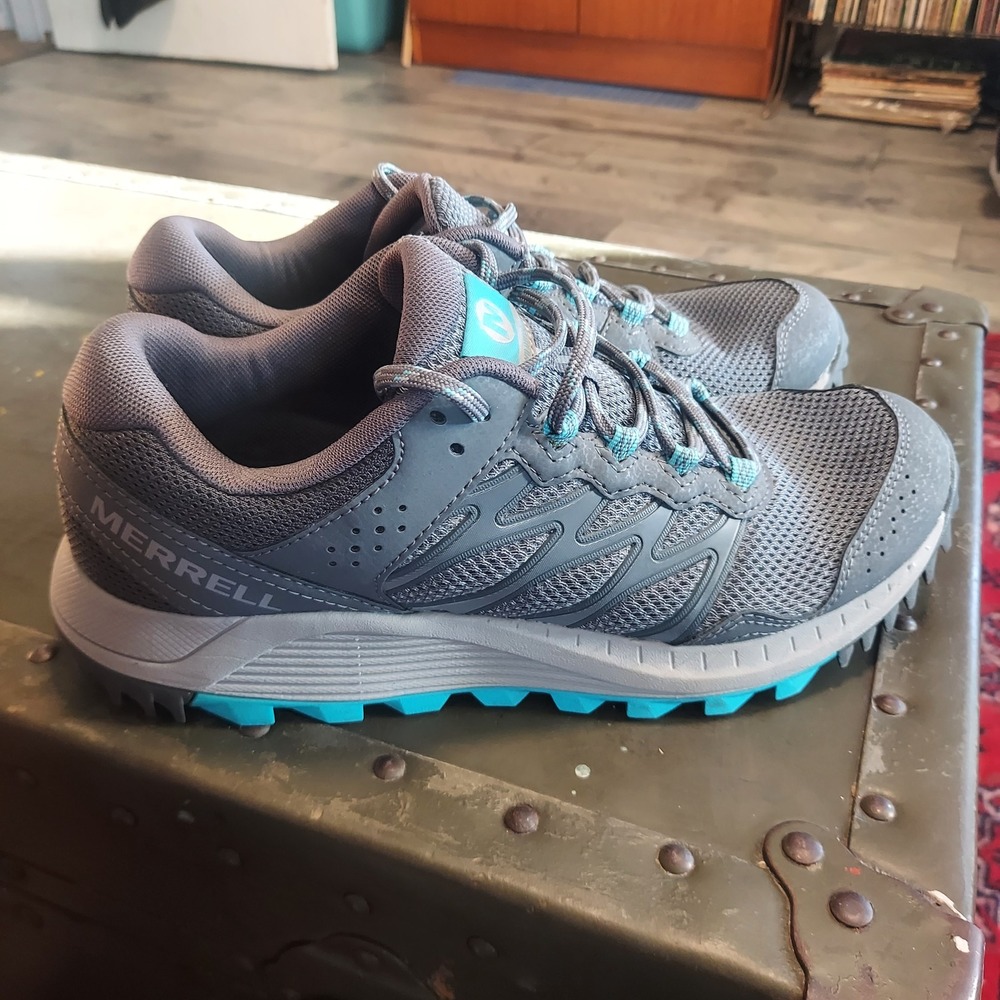 Merrell Womens Alverstone Trail Running Shoes Gray Teal J066894 Size 8